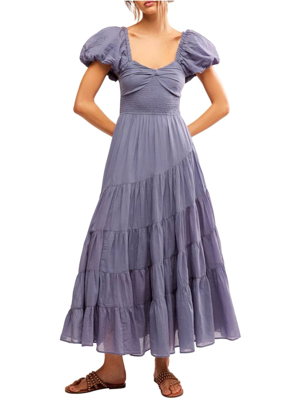 Free People Sundrenched Smocked Puff Sleeve Maxi Dress in Lavender Granite - Picture 8 of 16